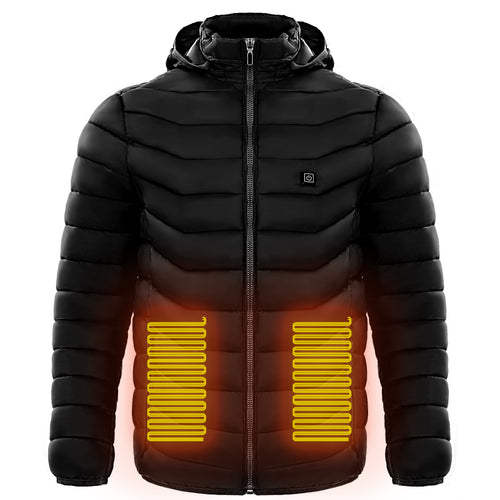 Men Heated Puffer Jacket Electric Heating Coat Insulated Hood Windbreaker