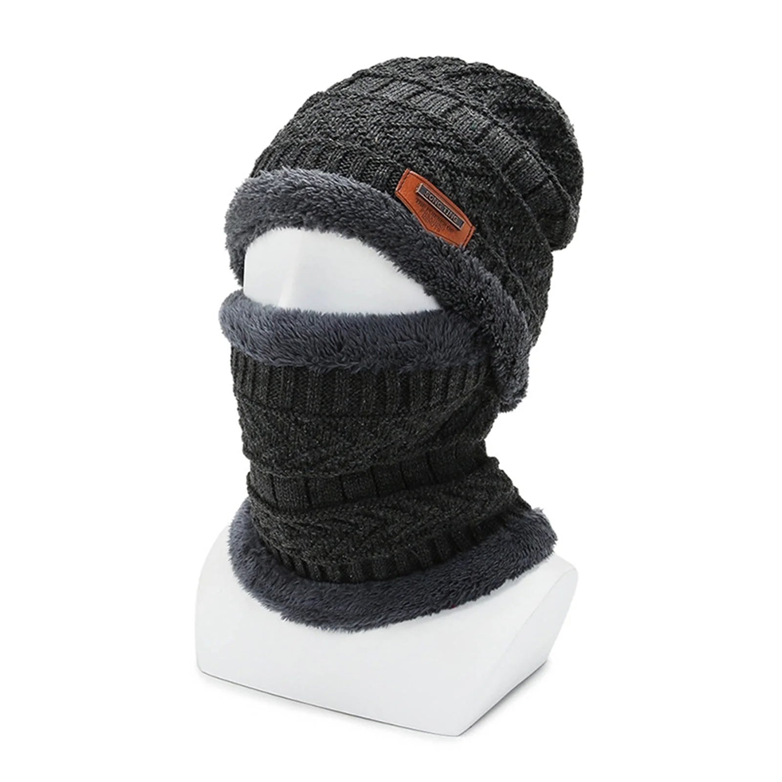 Mens Womens Winter Beanie Hat Scarf Set,Warm Knit Thick Fleece Lined Winter Skull Cap Neck Warmer for Men Women Gifts